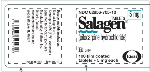 PRINCIPAL DISPLAY PANEL
NDC: <a href=/NDC/62856-705-10>62856-705-10</a>
Tablets
SALAGEN®
(pilocarpine hydrochloride)
5 mg
100 film coated
tablets- 5 mg each
Rx Only
