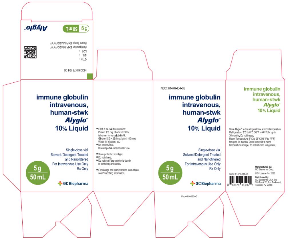 PRINCIPAL DISPLAY PANEL
NDC: <a href=/NDC/61476-104-05>61476-104-05</a>
immune globulin
intravenous,
human-stwk
Alyglo
10% Liquid
