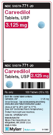 Carvedilol 3.125 mg Tablet Unit Carton Label