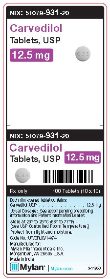 Carvedilol 12.5 mg Tablet Unit Carton Label