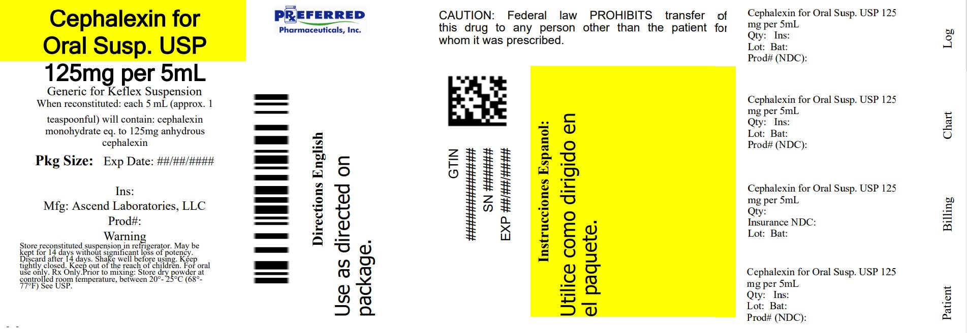 Cephalexin for Oral Susp USP 125mg per 5mL