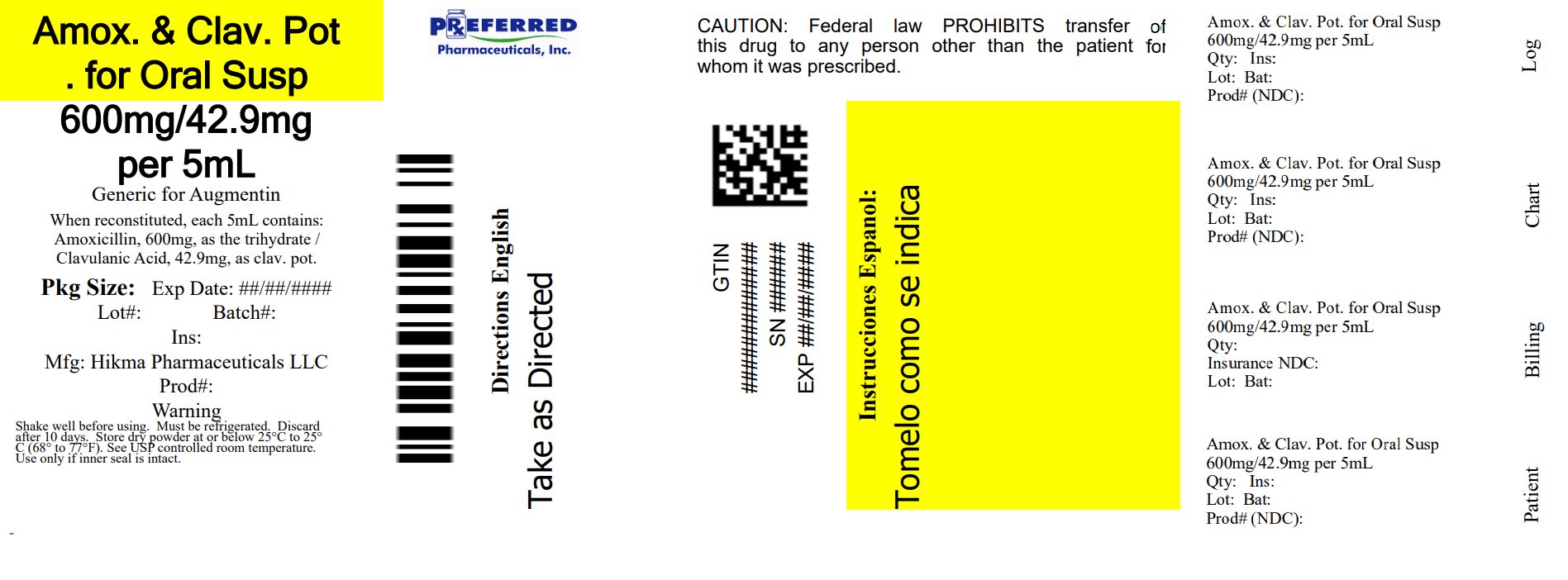 Amox & Clav Pot for Oral Susp 600mg 42.9mg per 5mL