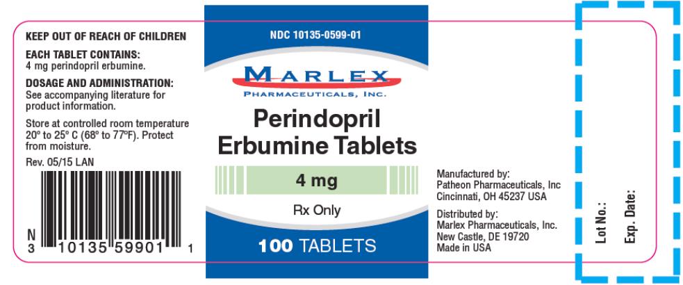 PRINCIPAL DISPLAY PANEL
NDC: <a href=/NDC/10135-0599-0>10135-0599-0</a>1
Perindopril
Erbumine Tablets
4 mg
Rx Only
100 TABLETS
