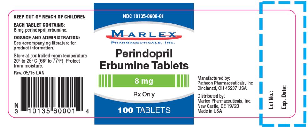 PRINCIPAL DISPLAY PANEL
NDC: <a href=/NDC/10135-0600-0>10135-0600-0</a>1
Perindopril
Erbumine Tablets
8 mg
Rx Only
100 TABLETS
