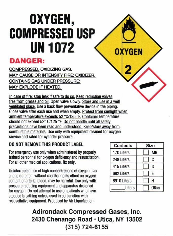 Adirondack hp O2 Label