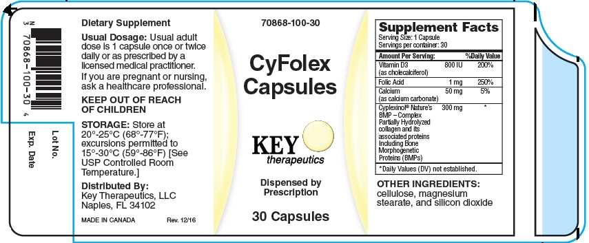 PRINCIPAL DISPLAY PANEL
- 30 Capsule Bottle Label 70868-100-30
CyFolex Capsules
KEY
therapeutics
Dispensed by Prescription
30 Capsules
